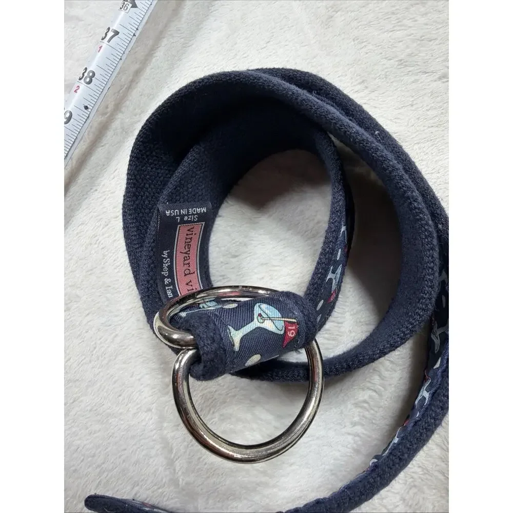 Vineyard Vines D-Ring Belt Mens Large L 19th Hole Cocktail Martini Navy Canvas